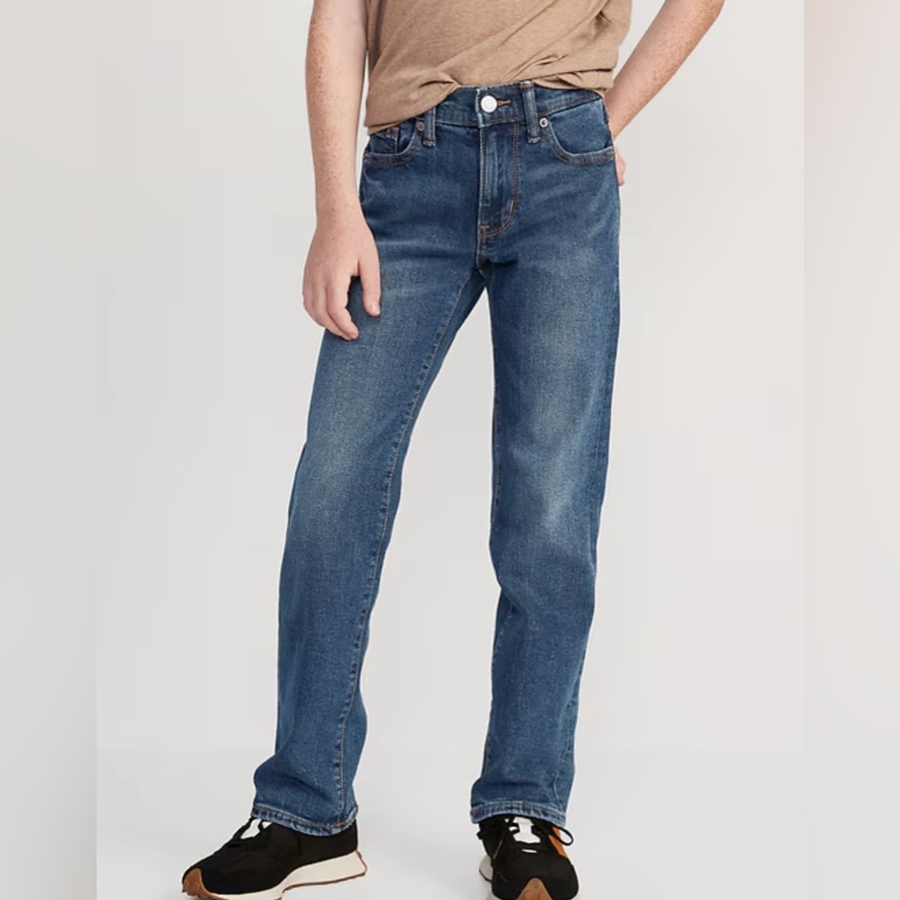 Old Navy Boys Straight Leg Built-In Flex Blue Jeans - dark wash